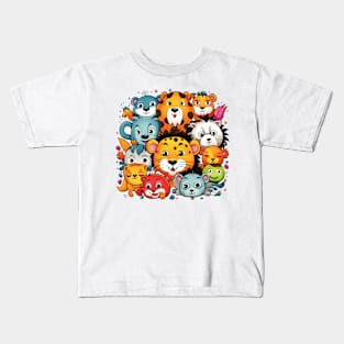 Colorful Gathering of Cute Cartoon Jungle Animals Kids T-Shirt